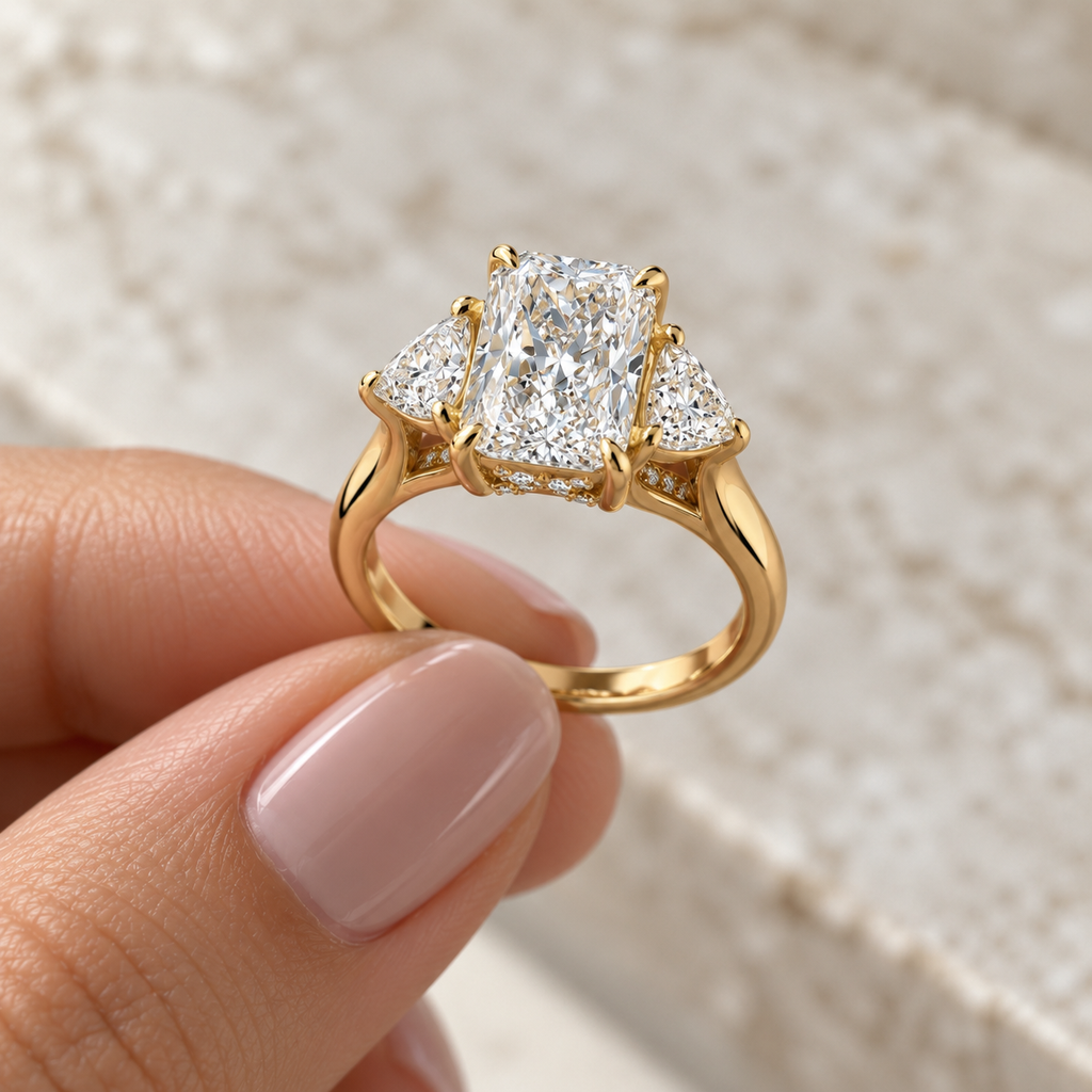 2.75 CT Radiant & Trillion Three-Stone Diamond Ring