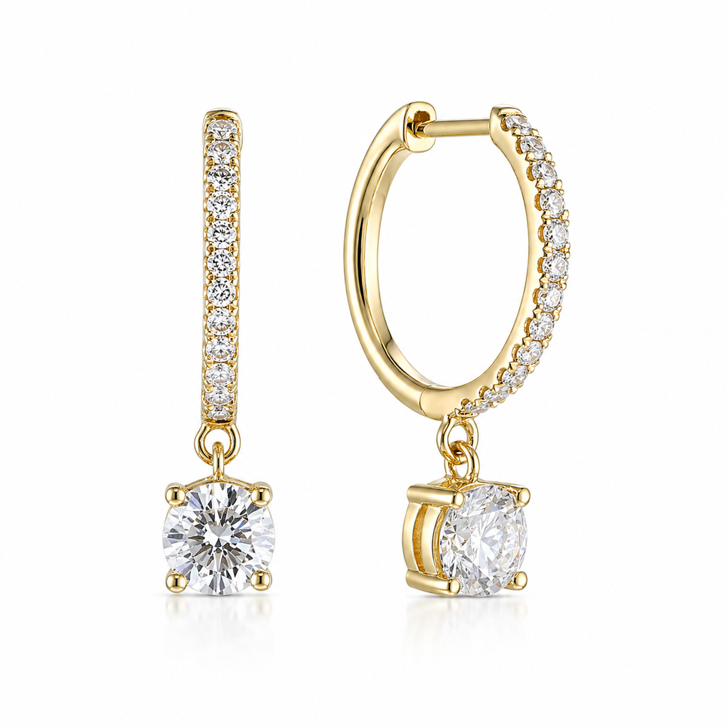 Pavé Diamond Hoop Drop Earrings – 1.27ct Total