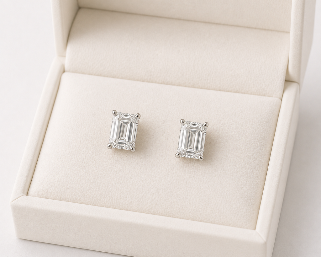 Emerald Cut Lab Diamond Stud Earrings – 8ct Total