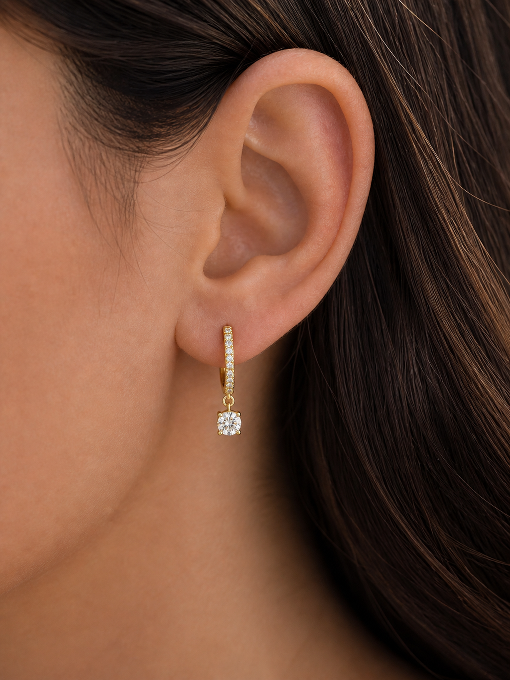 Pavé Diamond Hoop Drop Earrings – 1.27ct Total