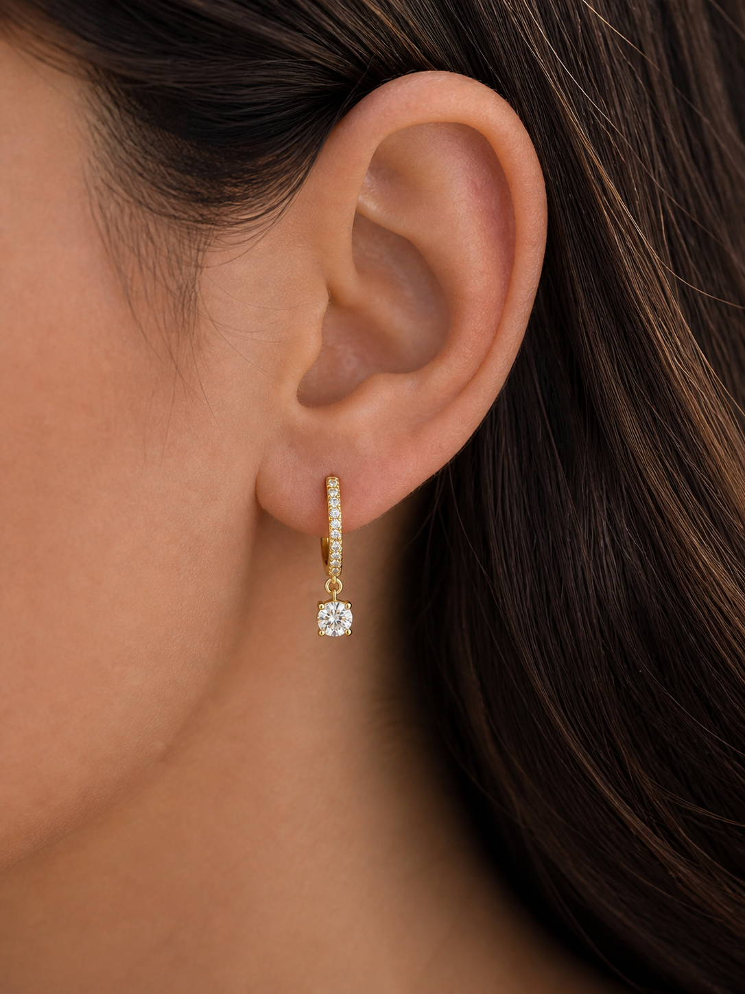Pavé Diamond Hoop Drop Earrings – 1.27ct Total