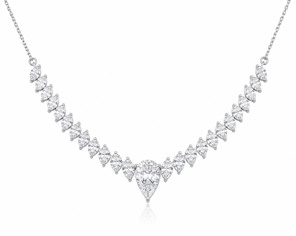 Pear & Marquise Lab Diamond Necklace – 6ct Total | 27 Stones