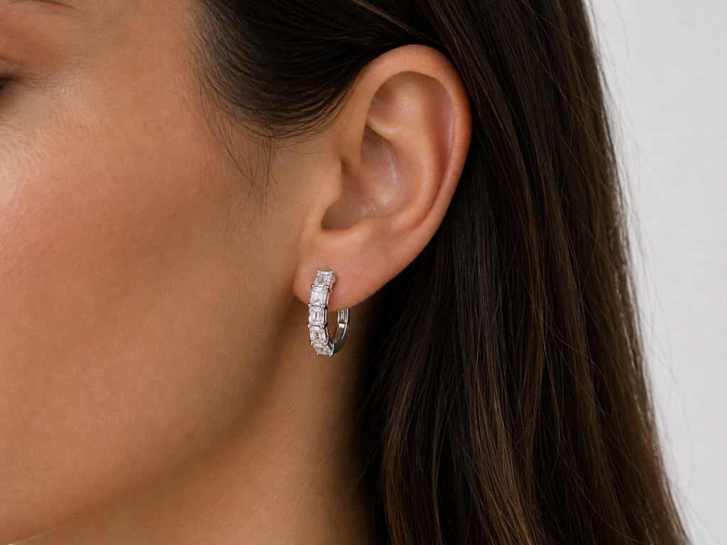 Emerald Cut Pavé Lab Diamond Hoop Earrings – 2.8ct Total