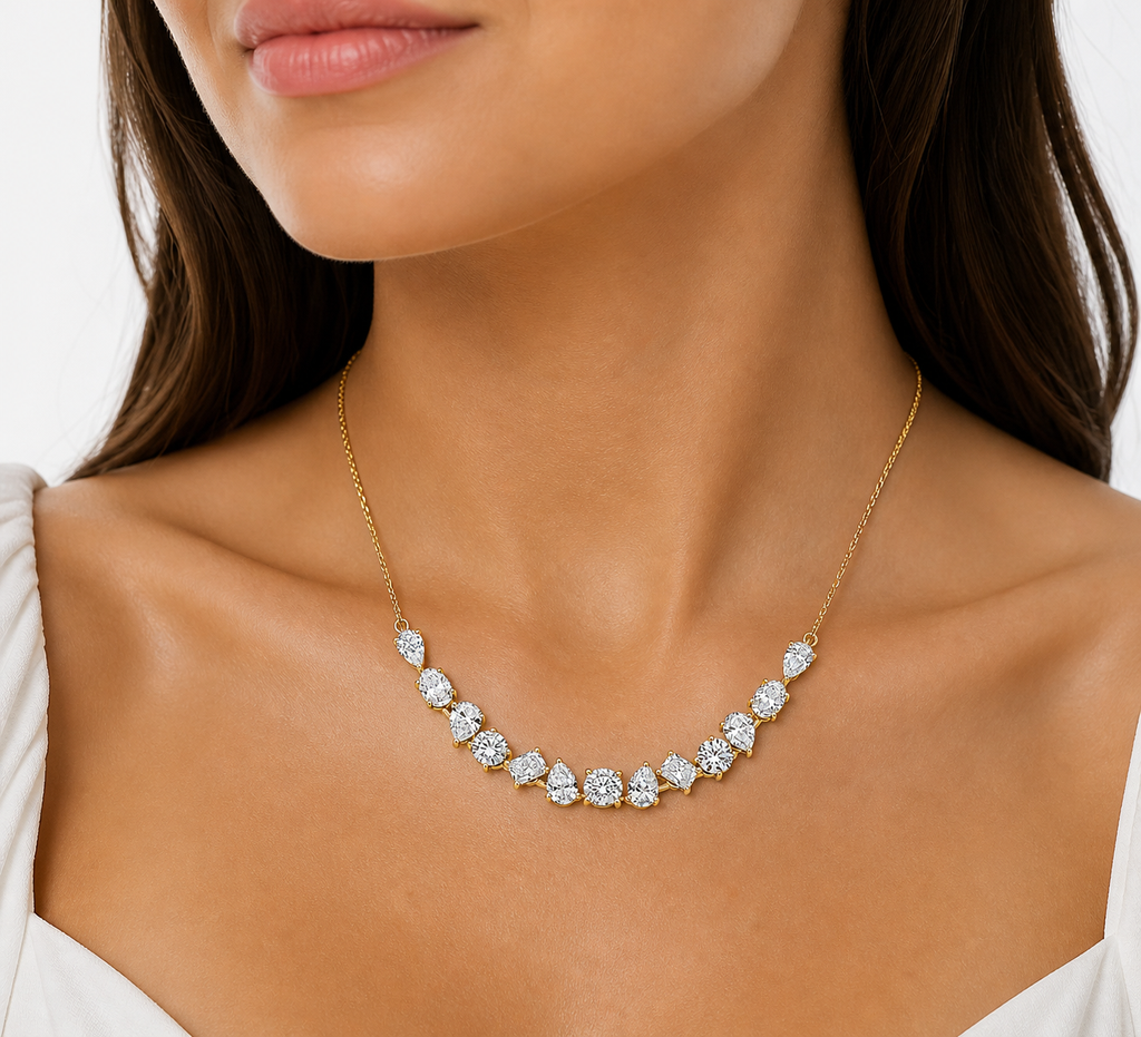 Mixed Cut Lab Diamond Curve Necklace – 2.82ct Total | 13 Stones