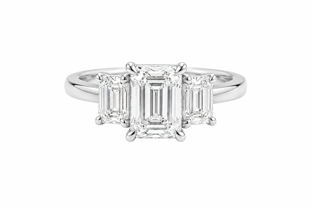 Three Stone Emerald Lab Diamond Ring – 3ct Total | 14K Gold | IGI Certified