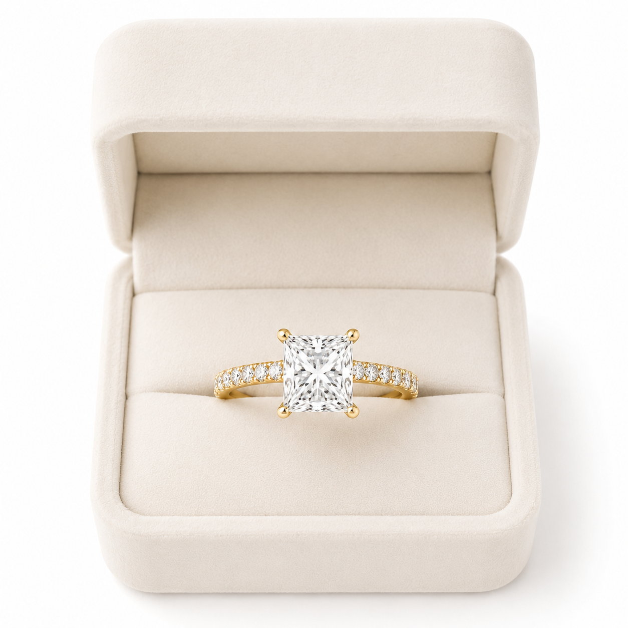 Princess Cut Lab Diamond Engagement Ring – 3.75ct Total | 14K Gold | IGI Certified