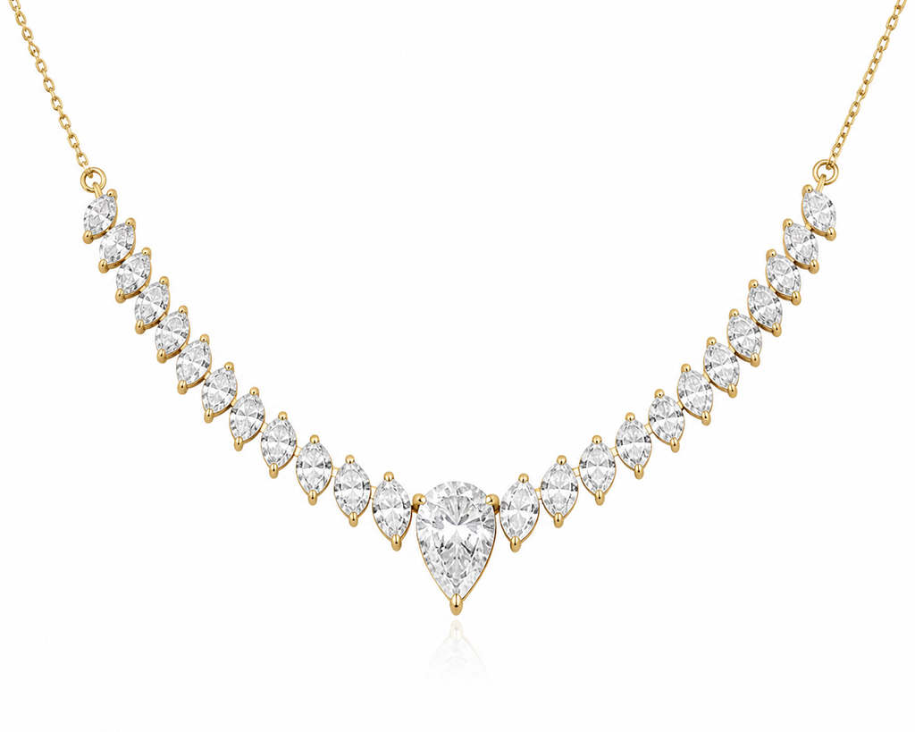 Pear & Marquise Lab Diamond Necklace – 6ct Total | 27 Stones