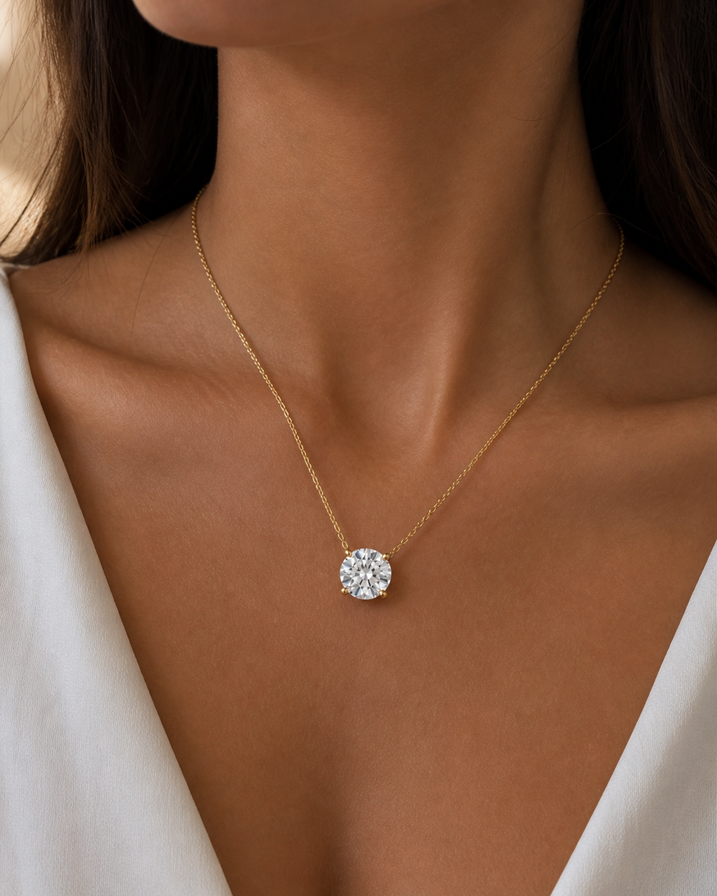 Round Lab Diamond Solitaire Necklace – 3ct