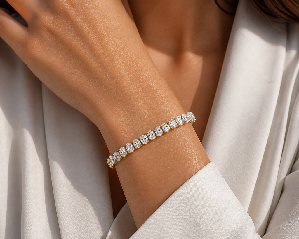Oval Lab Diamond Tennis Bracelet – 13.04ct Total | 40 Stones | IGI Certified | 14K Gold
