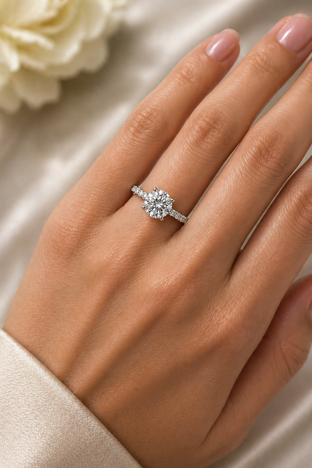 Round Lab Diamond Ring – 1.44ct Pavé Band Setting