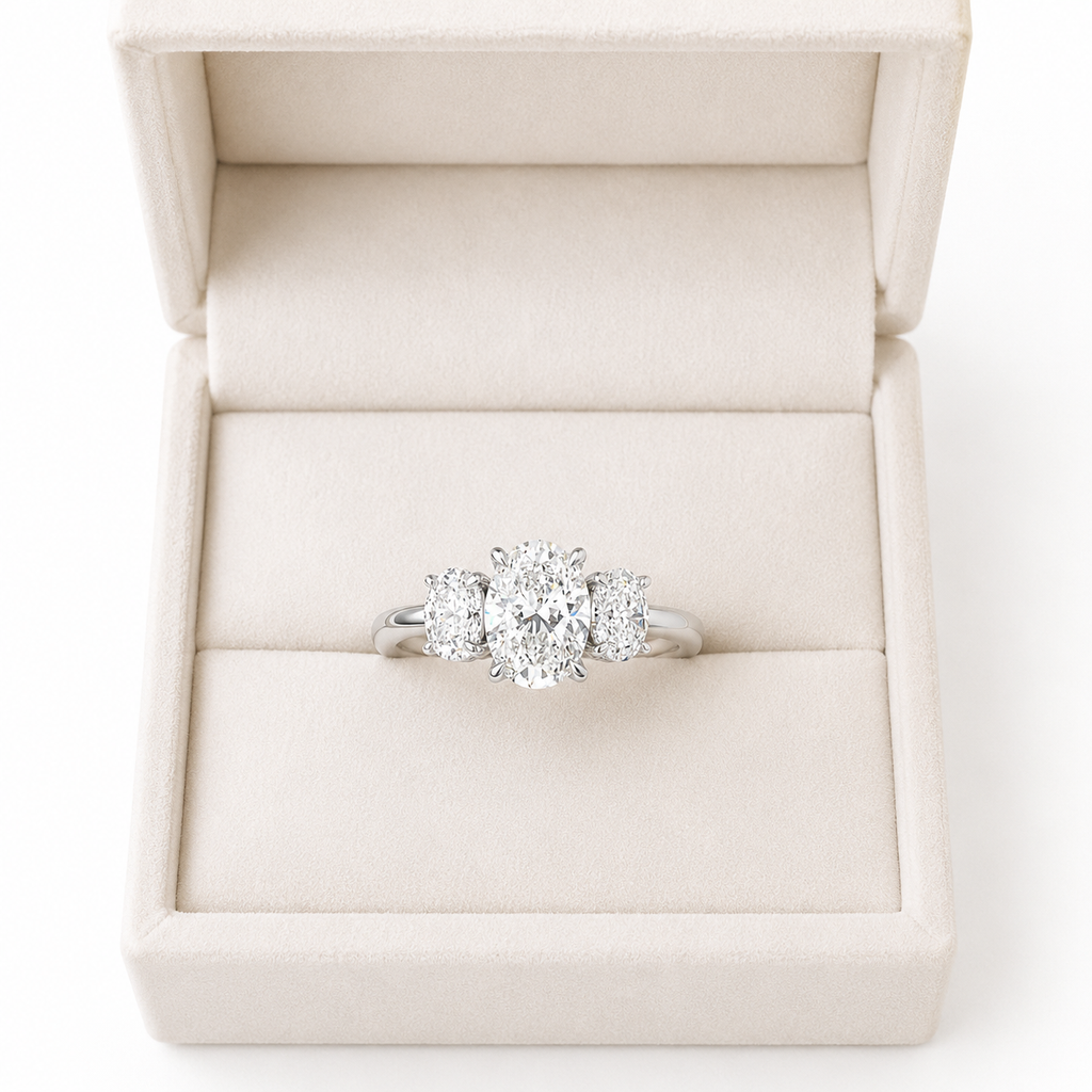 Three Stone Oval Lab Diamond Engagement Ring – 3.00ct Total | 14K Gold | IGI Certified