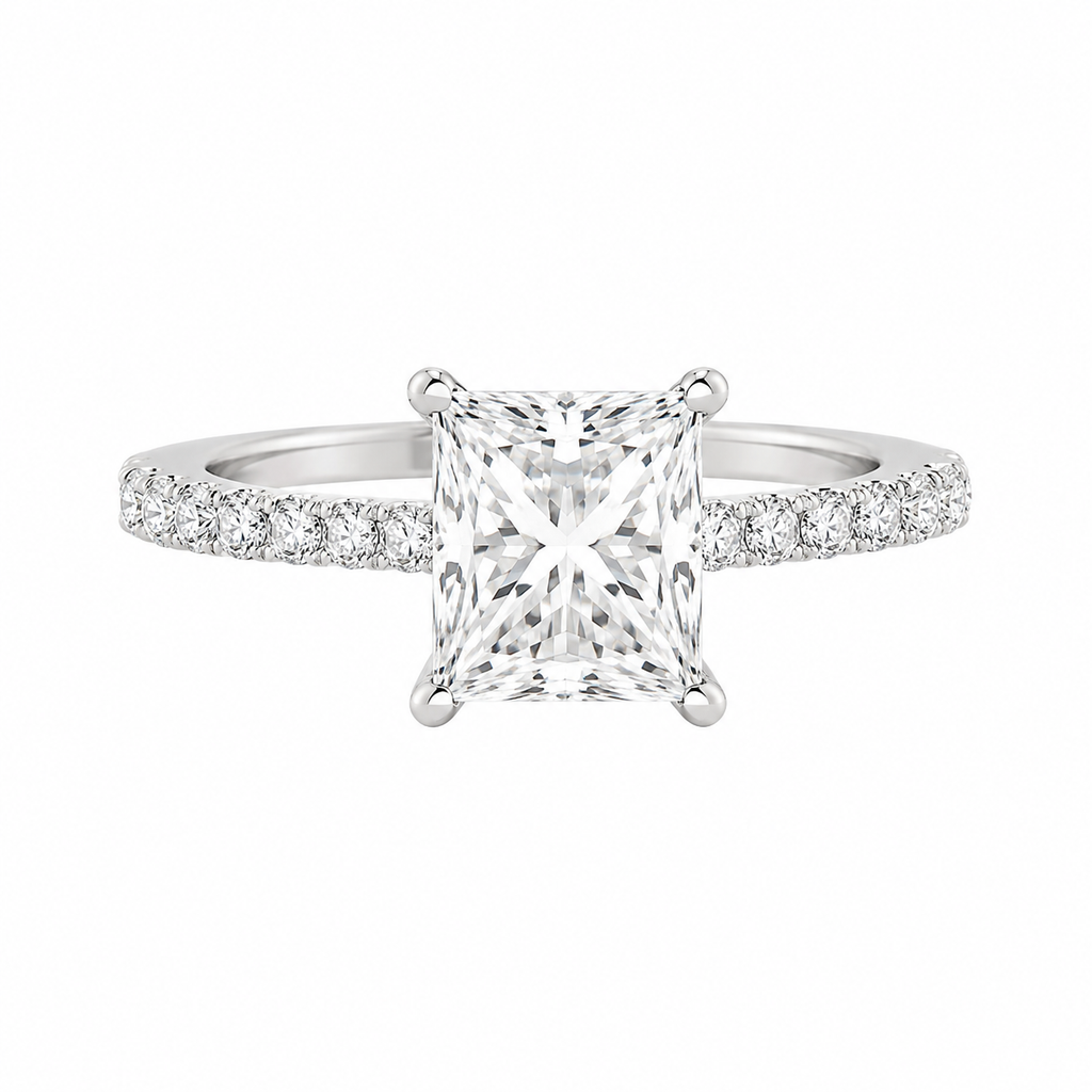 Princess Cut Lab Diamond Engagement Ring – 3.75ct Total | 14K Gold | IGI Certified