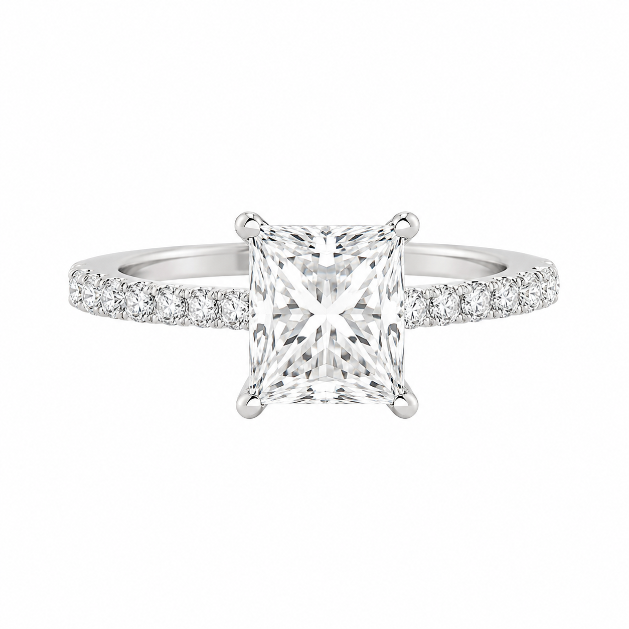 Princess Cut Lab Diamond Engagement Ring – 3.75ct Total | 14K Gold | IGI Certified
