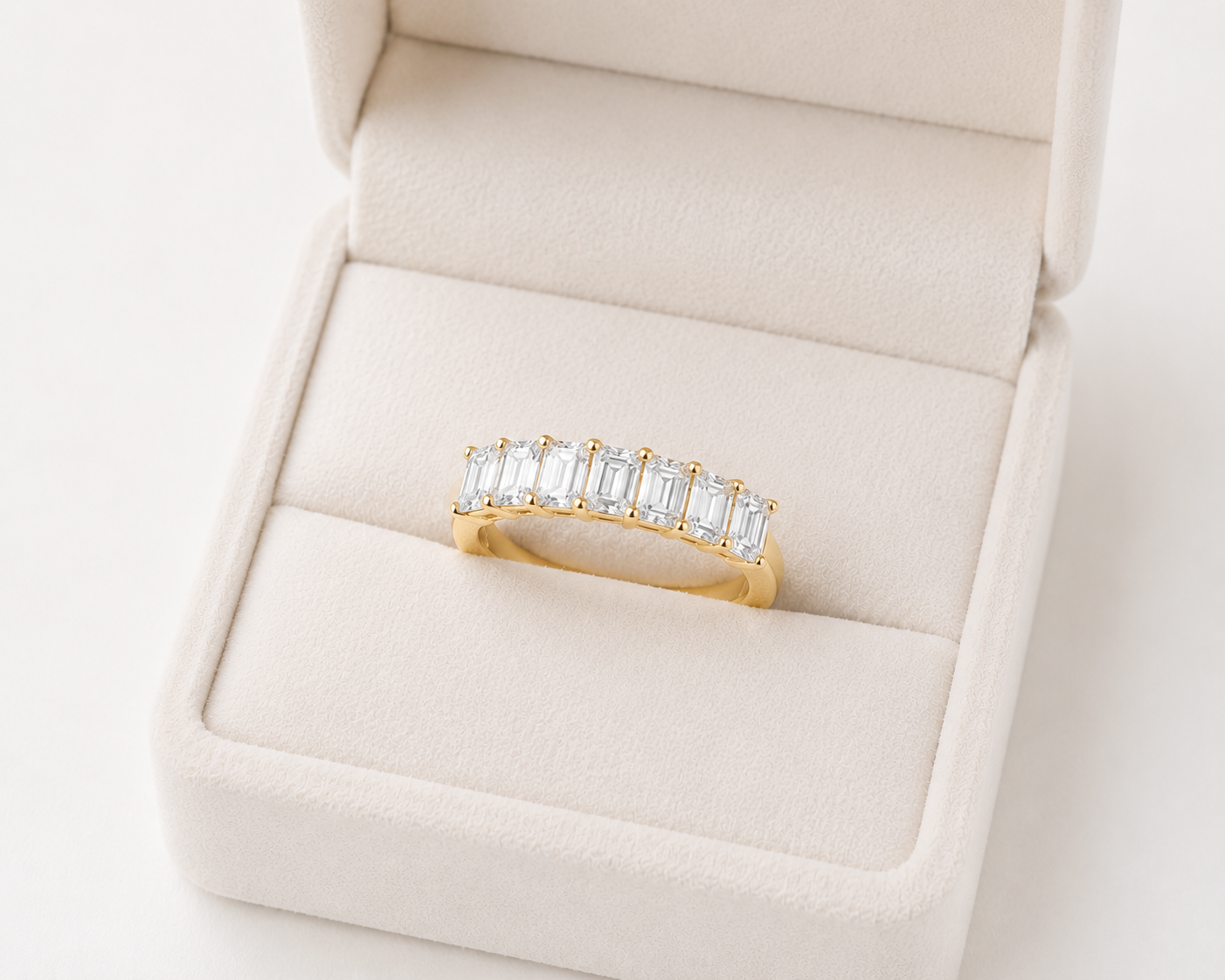 Seven Stone Emerald Lab Diamond Ring – 2ct Total | 14K Gold | IGI Certified