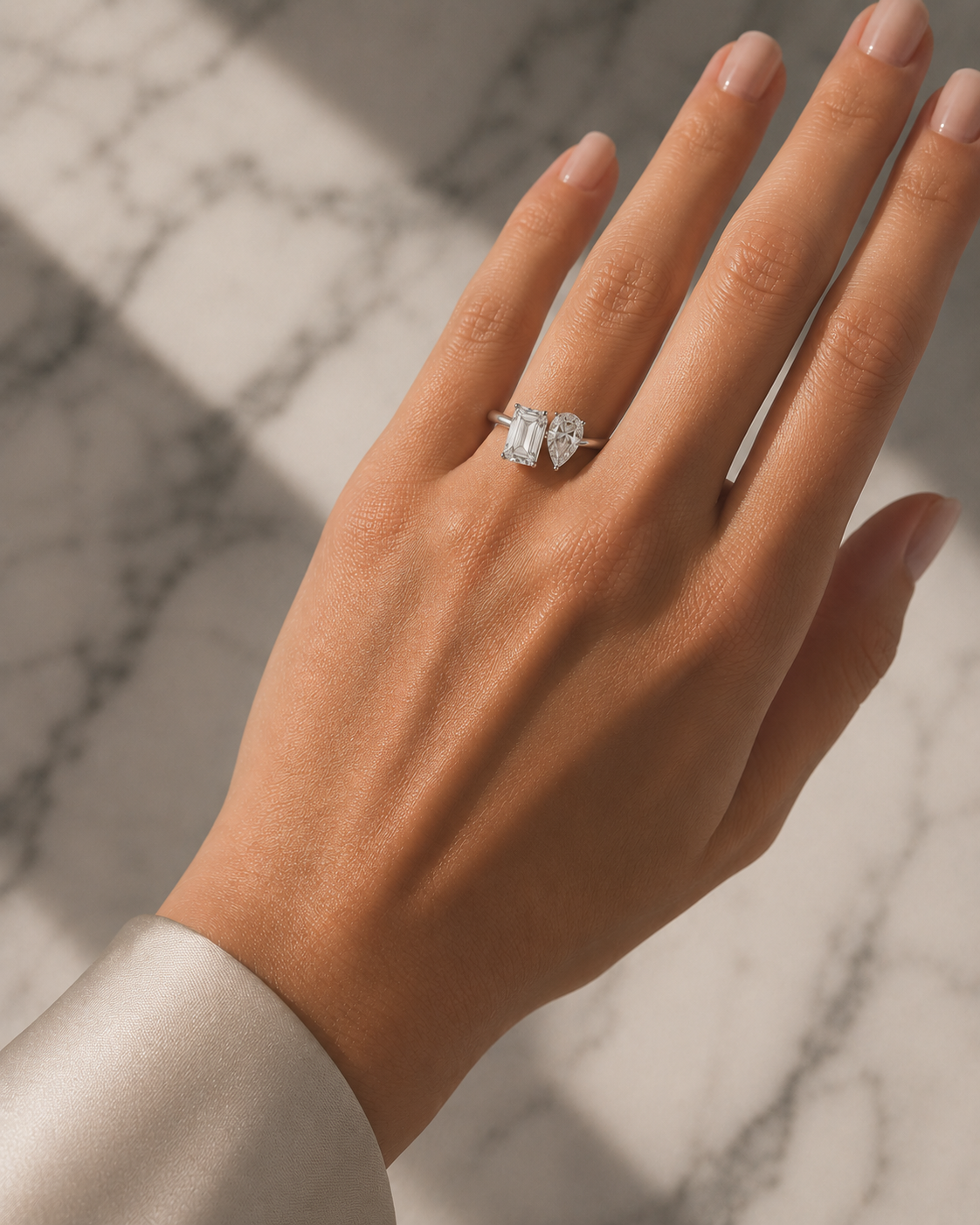 4CT Emerald & Pear Lab Diamond Open Ring