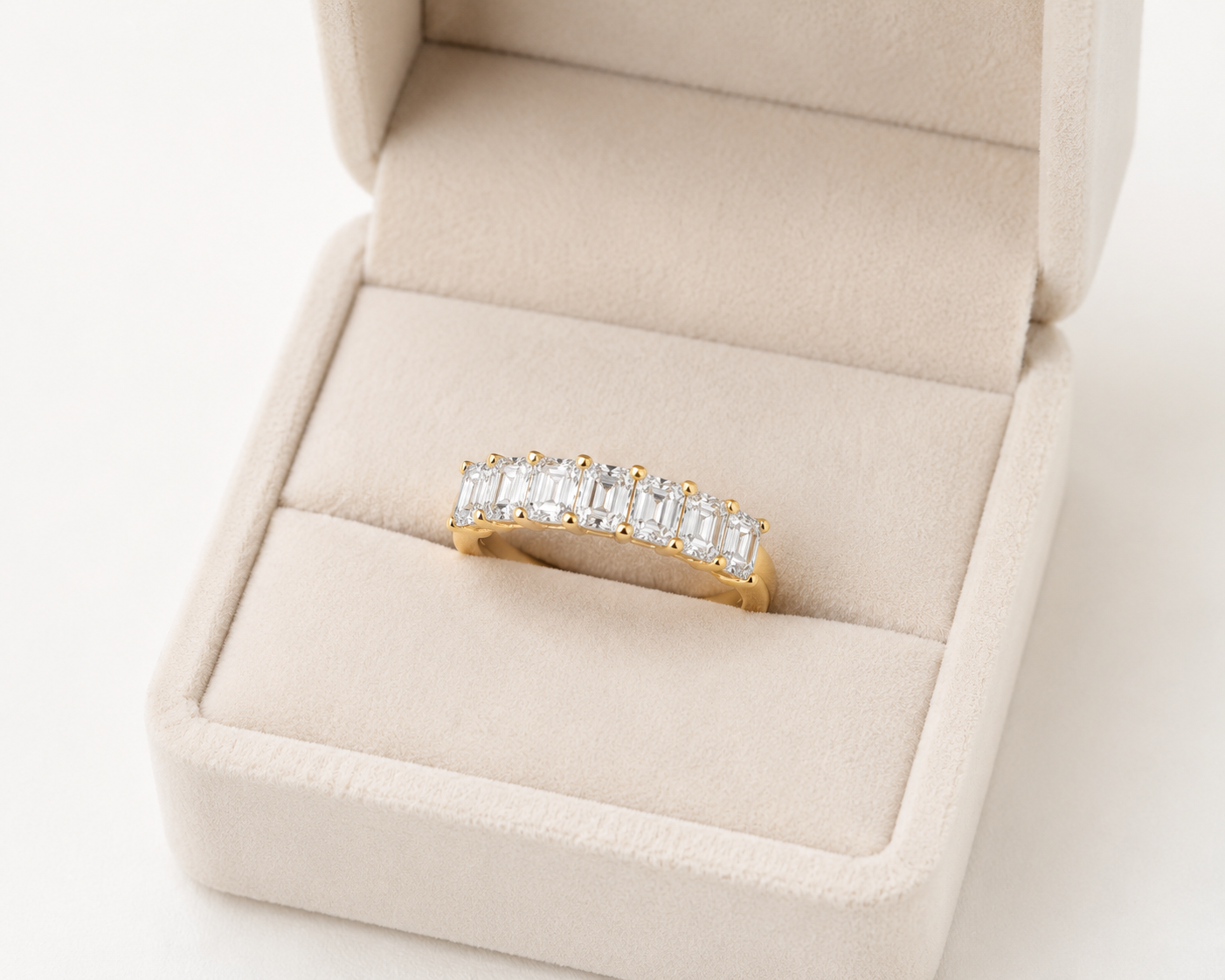 Seven Stone Emerald Lab Diamond Ring – 1ct Total | 14K  Gold | IGI Certified