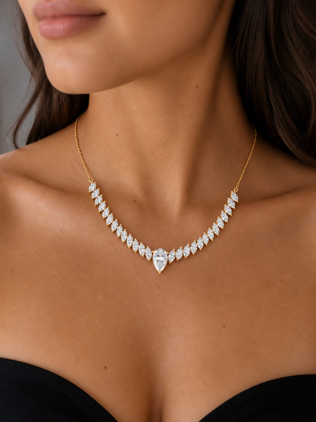Pear & Marquise Lab Diamond Necklace – 6ct Total | 27 Stones