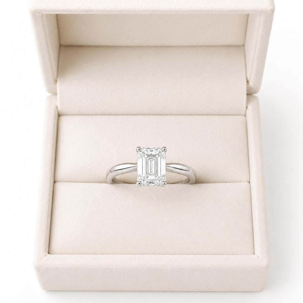 Emerald Cut Lab Diamond Engagement Ring – 2.00ct Total | 14K Gold | IGI Certified