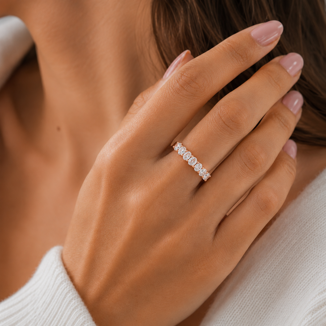 Seven Stone Oval Lab Diamond Ring – 1ct Total | 14K Gold | IGI Certified