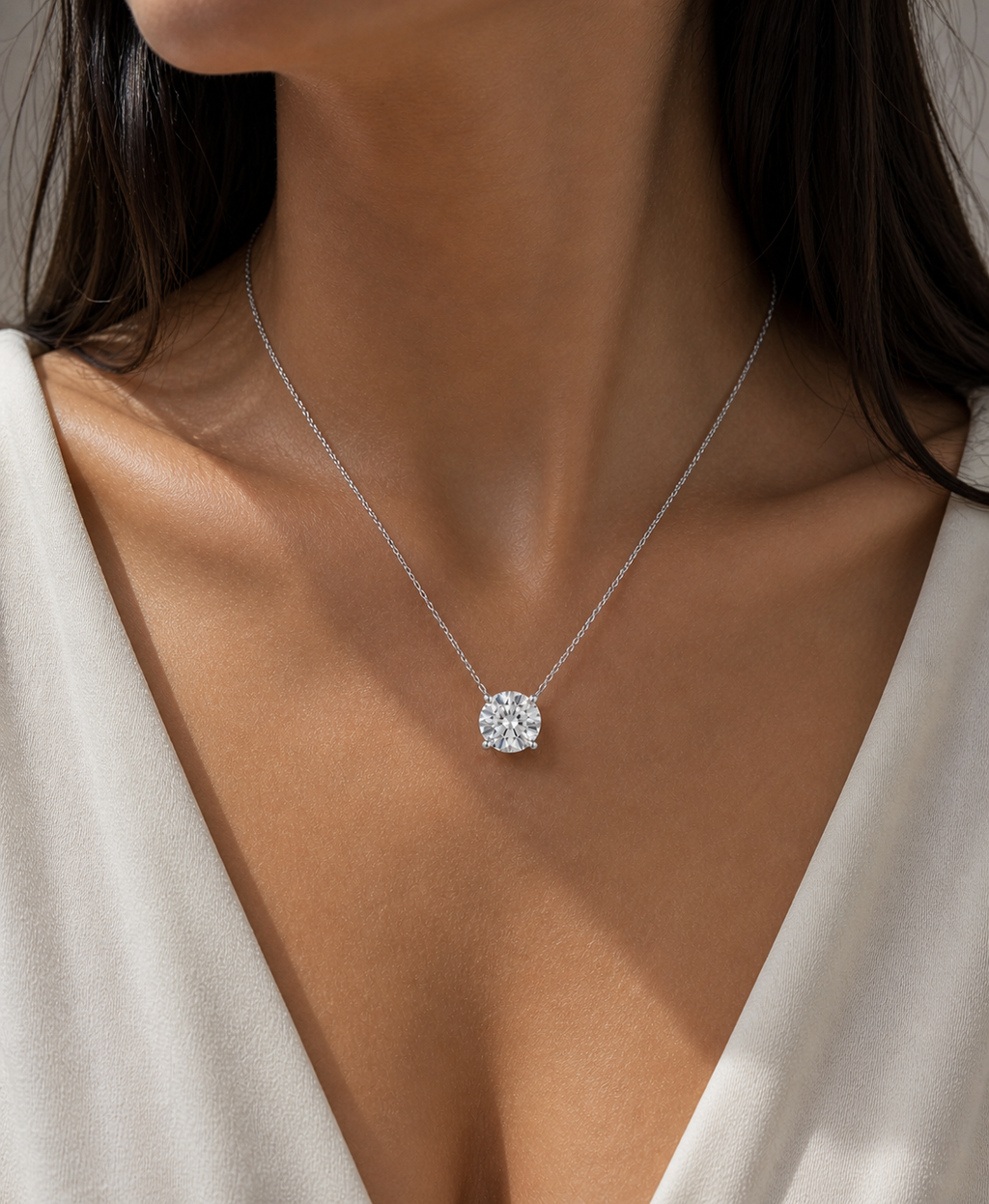 Round Lab Diamond Solitaire Necklace – 3ct