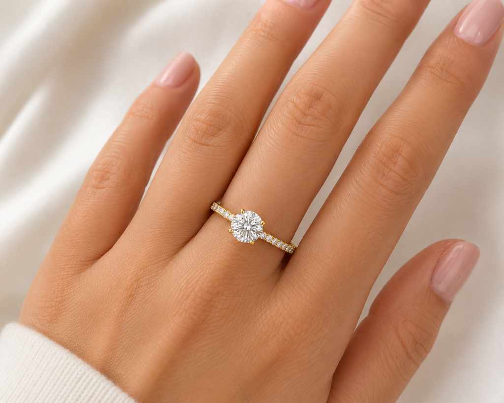 Round Lab Diamond Ring – 1.44ct Pavé Band Setting