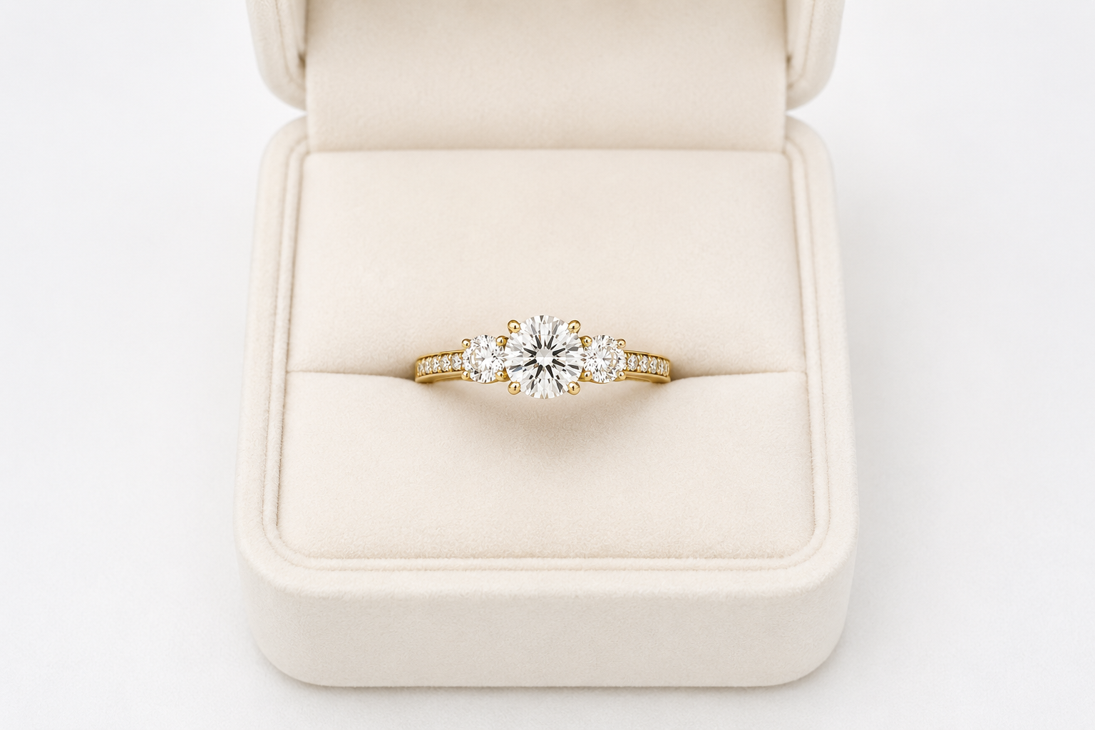 Three Stone Lab Diamond Ring – 1.88ct Total | 14K Gold | IGI Certified