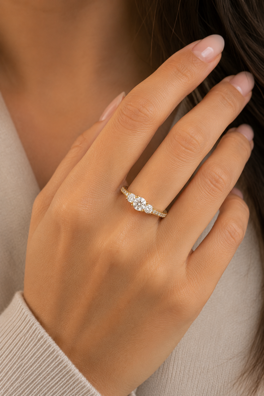Three Stone Lab Diamond Ring – 1.88ct Total | 14K Gold | IGI Certified