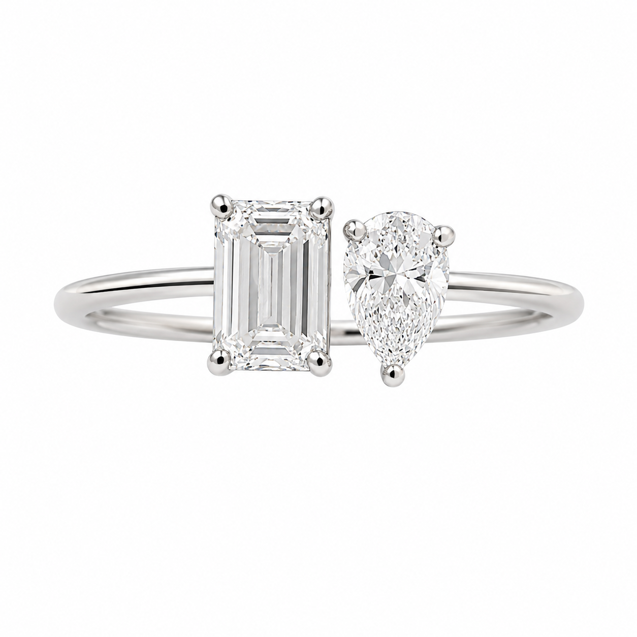 4CT Emerald & Pear Lab Diamond Open Ring