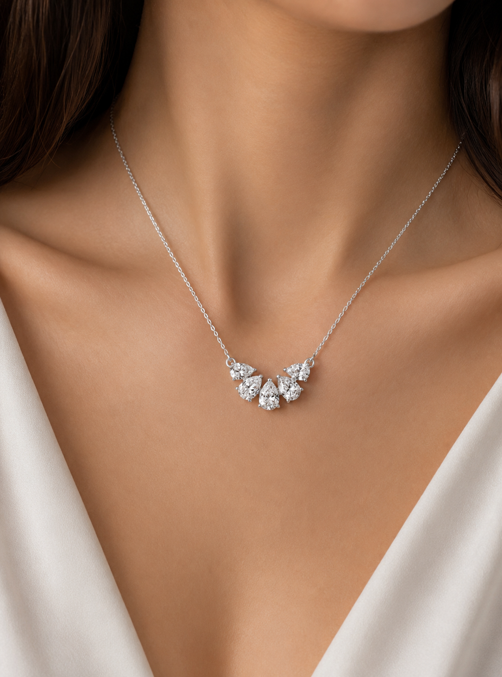 1ct Pear Lab Diamond Cluster Necklace