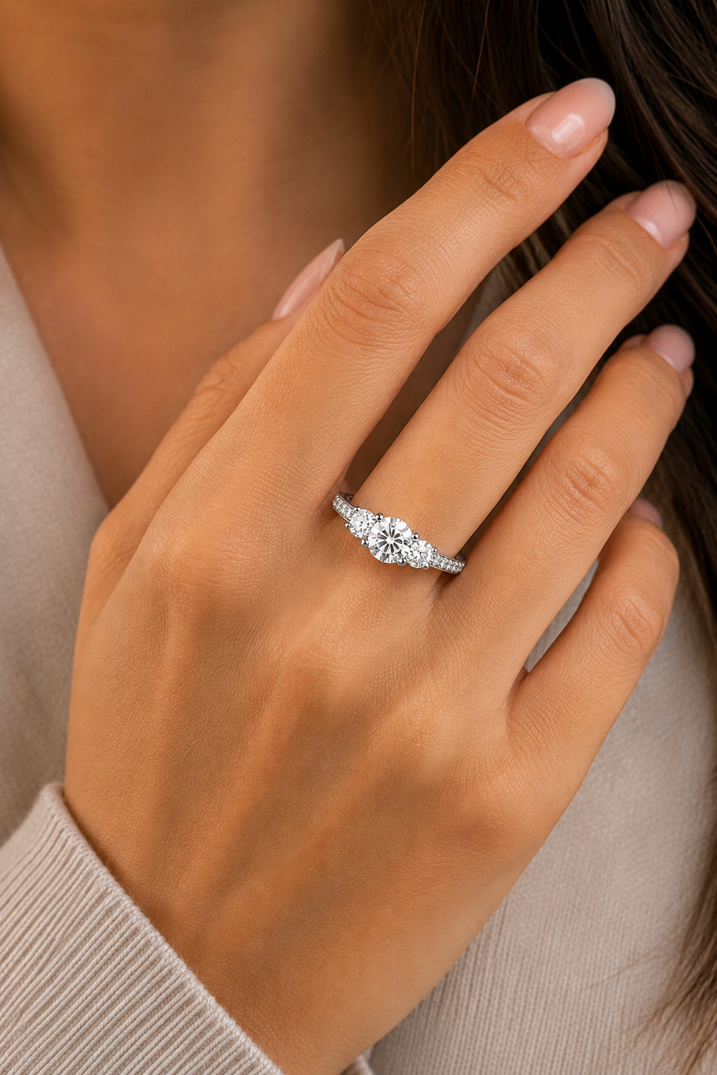 Three Stone Lab Diamond Ring – 1.88ct Total | 14K Gold | IGI Certified