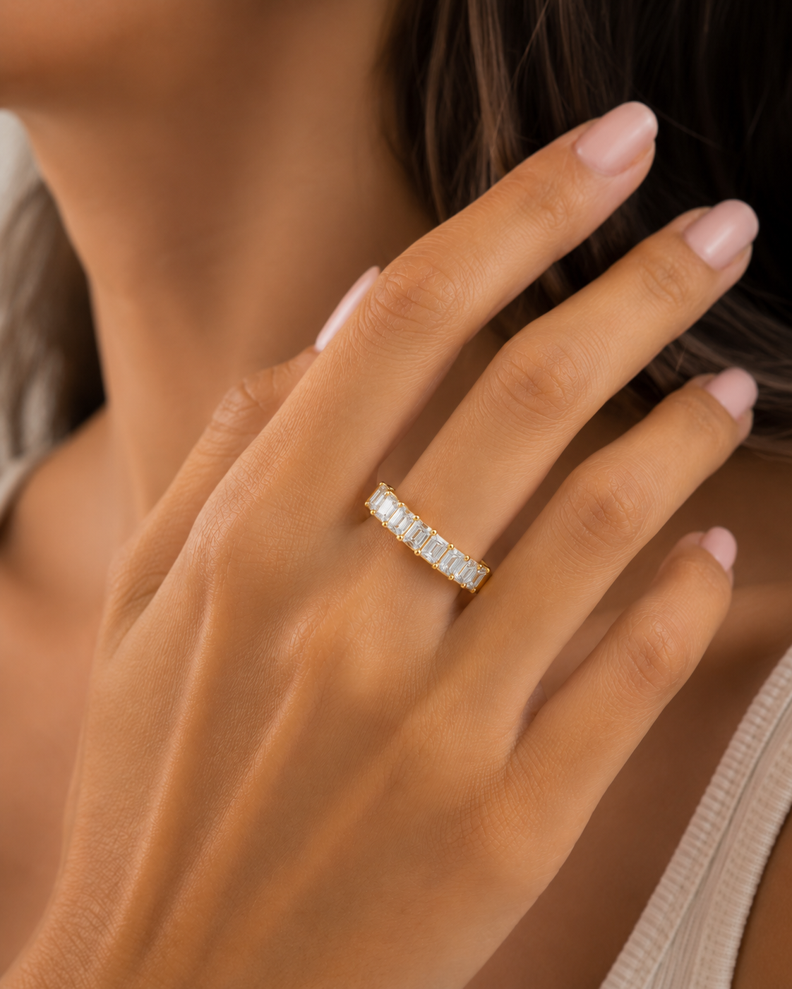 Seven Stone Emerald Lab Diamond Ring – 2ct Total | 14K Gold | IGI Certified