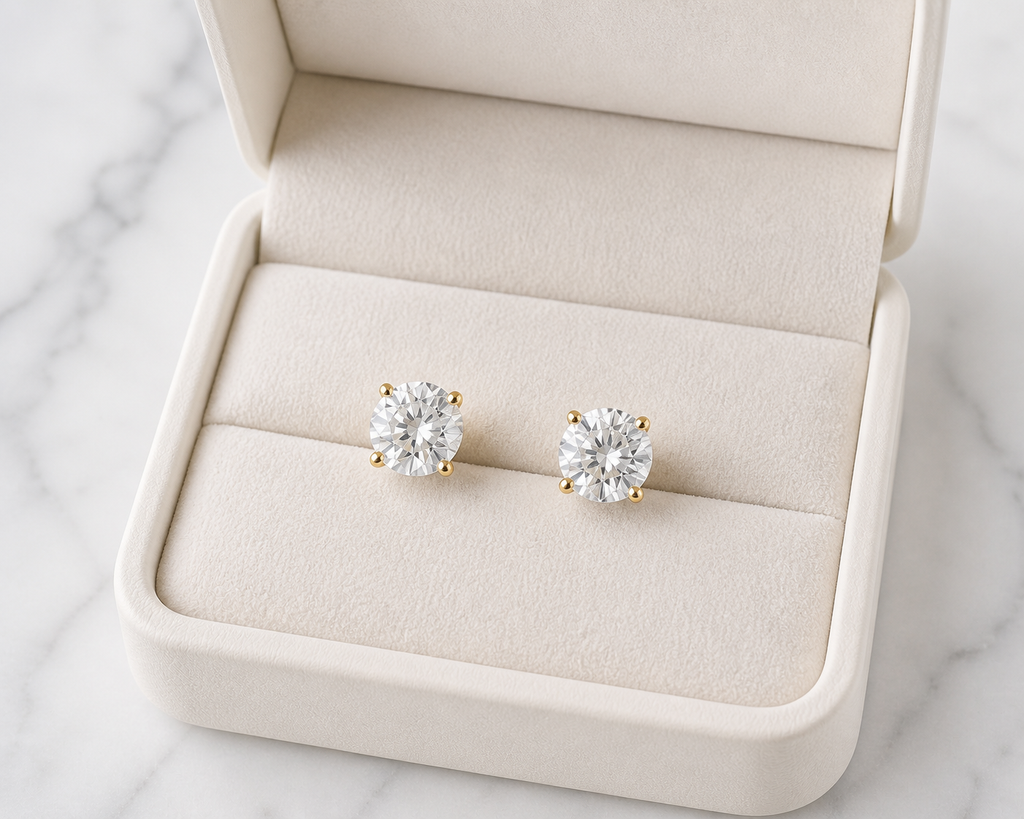 Round Cut Lab Diamond Stud Earrings – 2ct Total