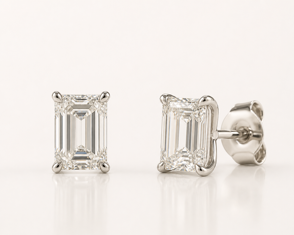Emerald Cut Lab Diamond Stud Earrings – 8ct Total