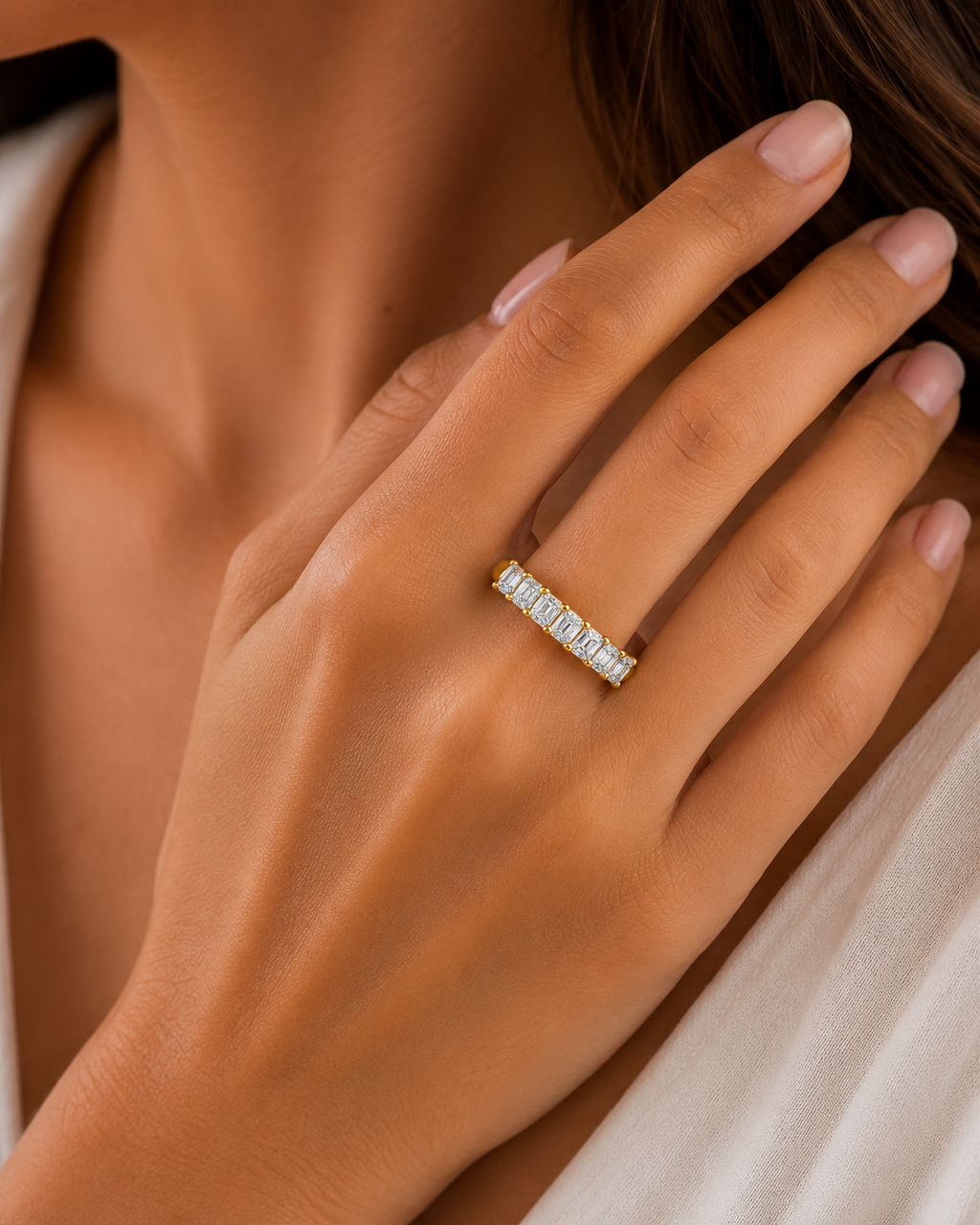 Seven Stone Emerald Lab Diamond Ring – 1ct Total | 14K  Gold | IGI Certified