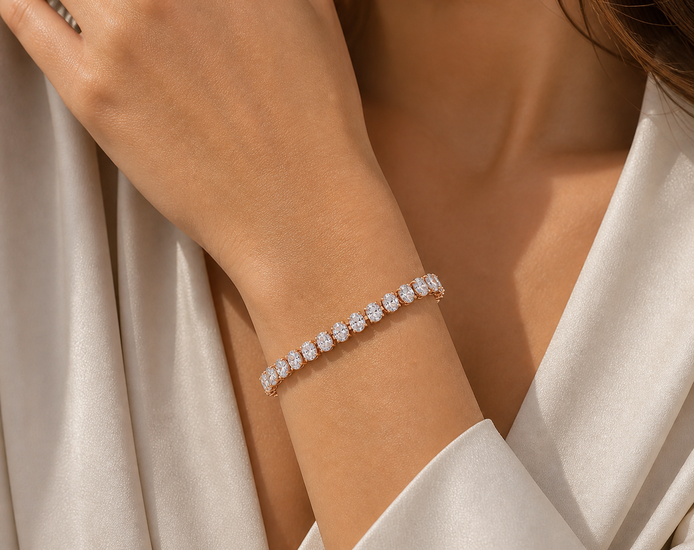 Oval Lab Diamond Tennis Bracelet – 13.04ct Total | 40 Stones | IGI Certified | 14K Gold