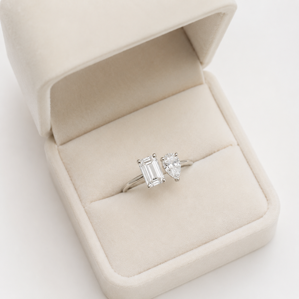4CT Emerald & Pear Lab Diamond Open Ring