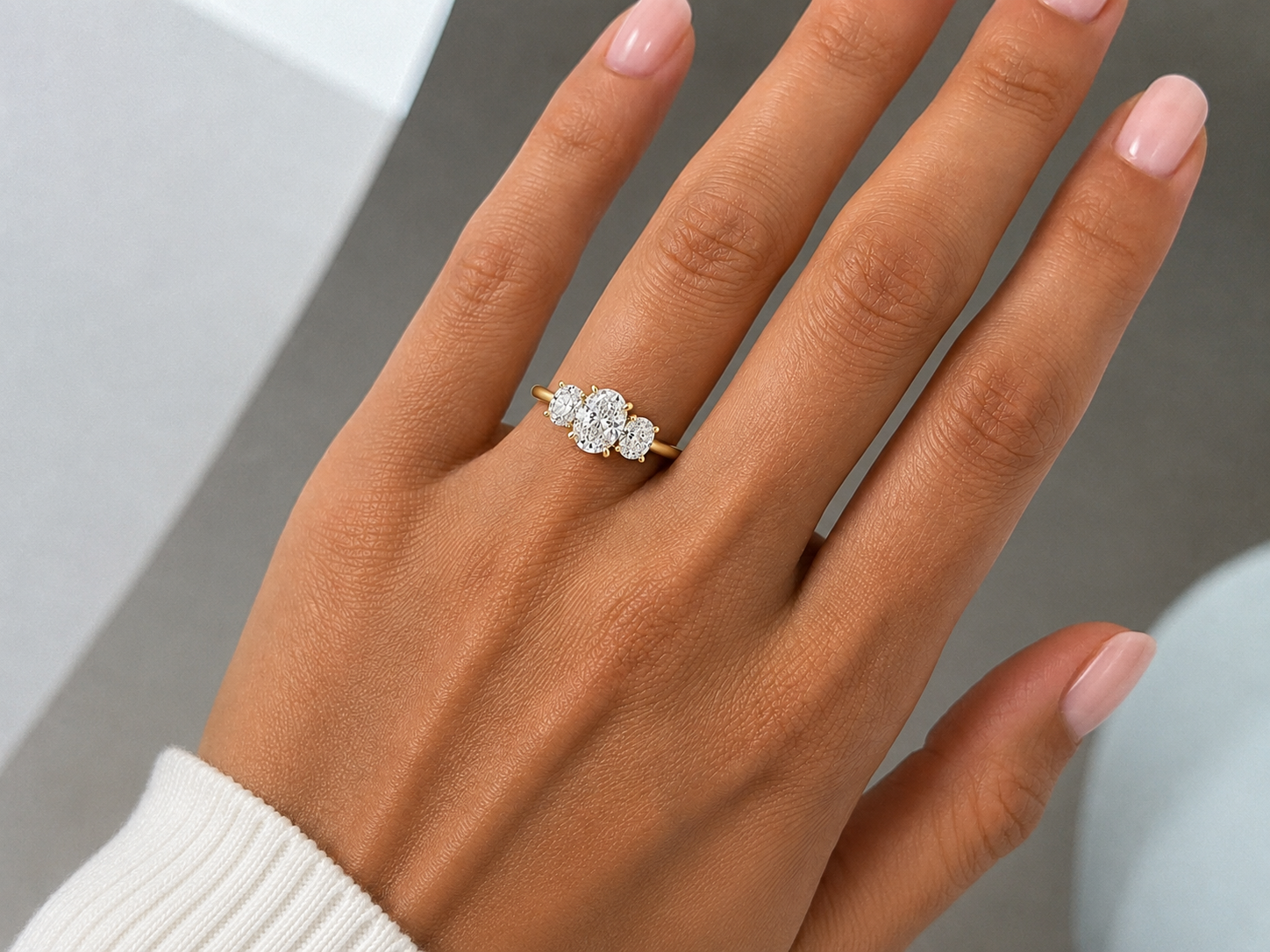 Three Stone Oval Lab Diamond Engagement Ring – 3.00ct Total | 14K Gold | IGI Certified