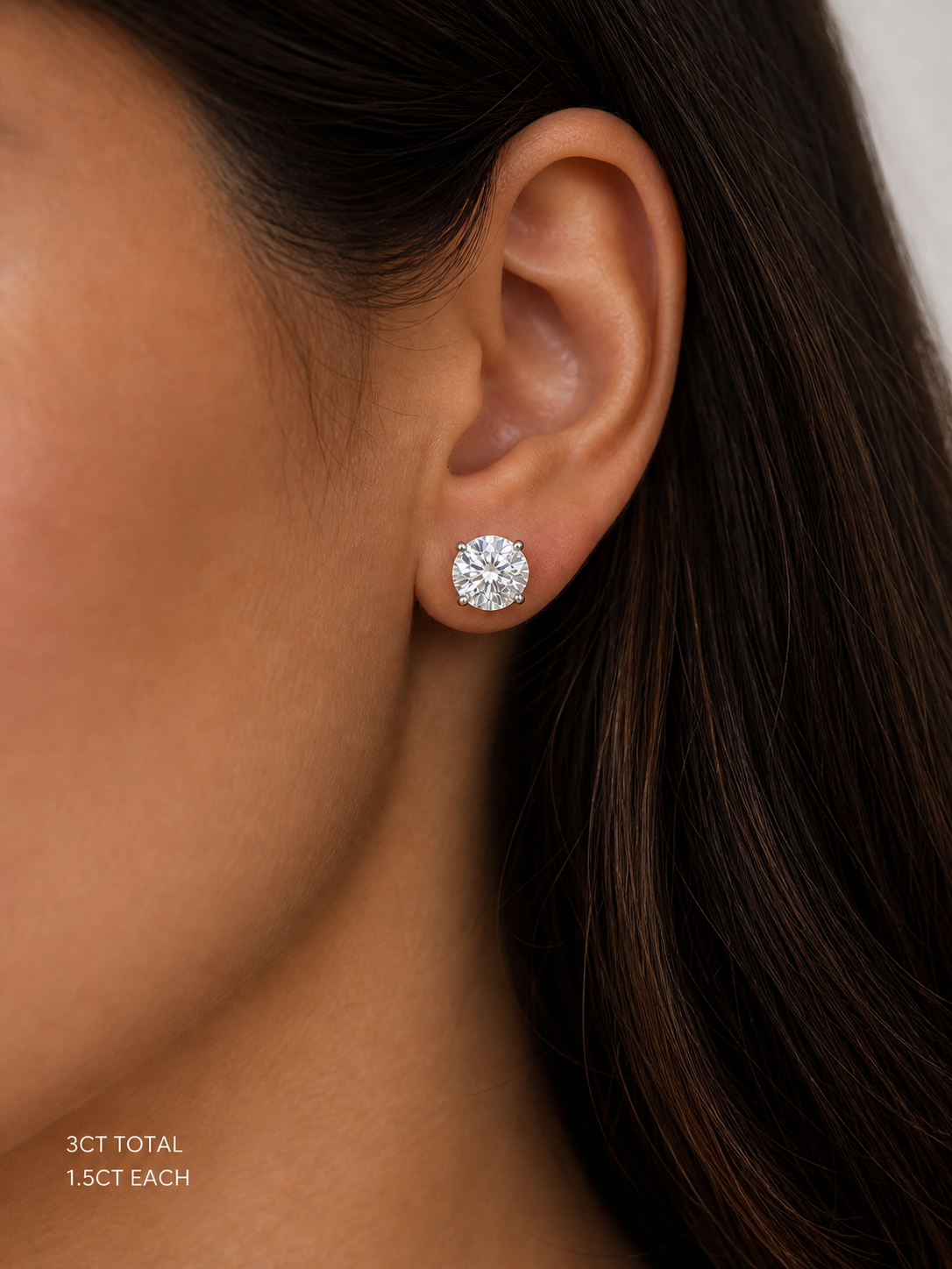Round Lab Diamond Stud Earrings – 3ct Total