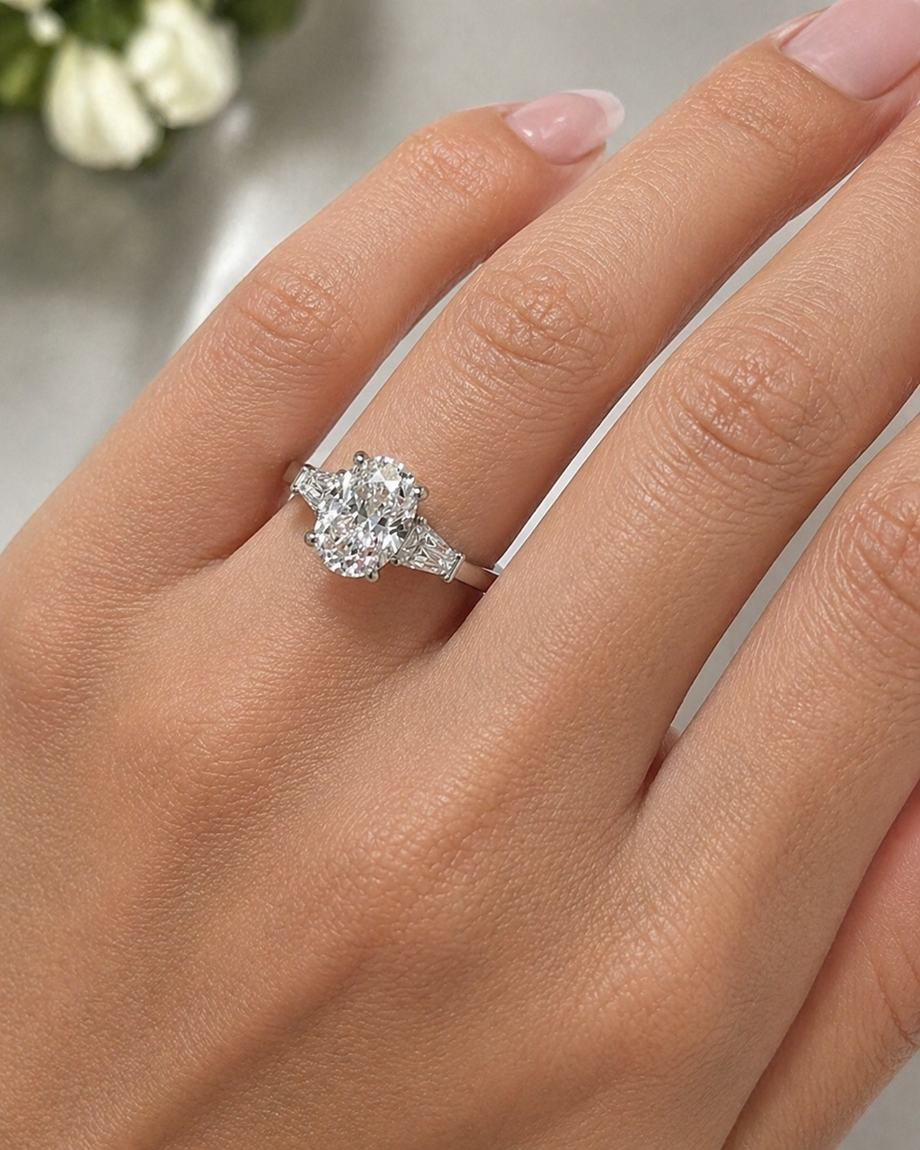 Oval Trilogy Lab Diamond Ring – 3.3ct