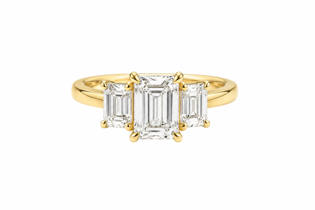 Three Stone Emerald Lab Diamond Ring – 3ct Total | 14K Gold | IGI Certified