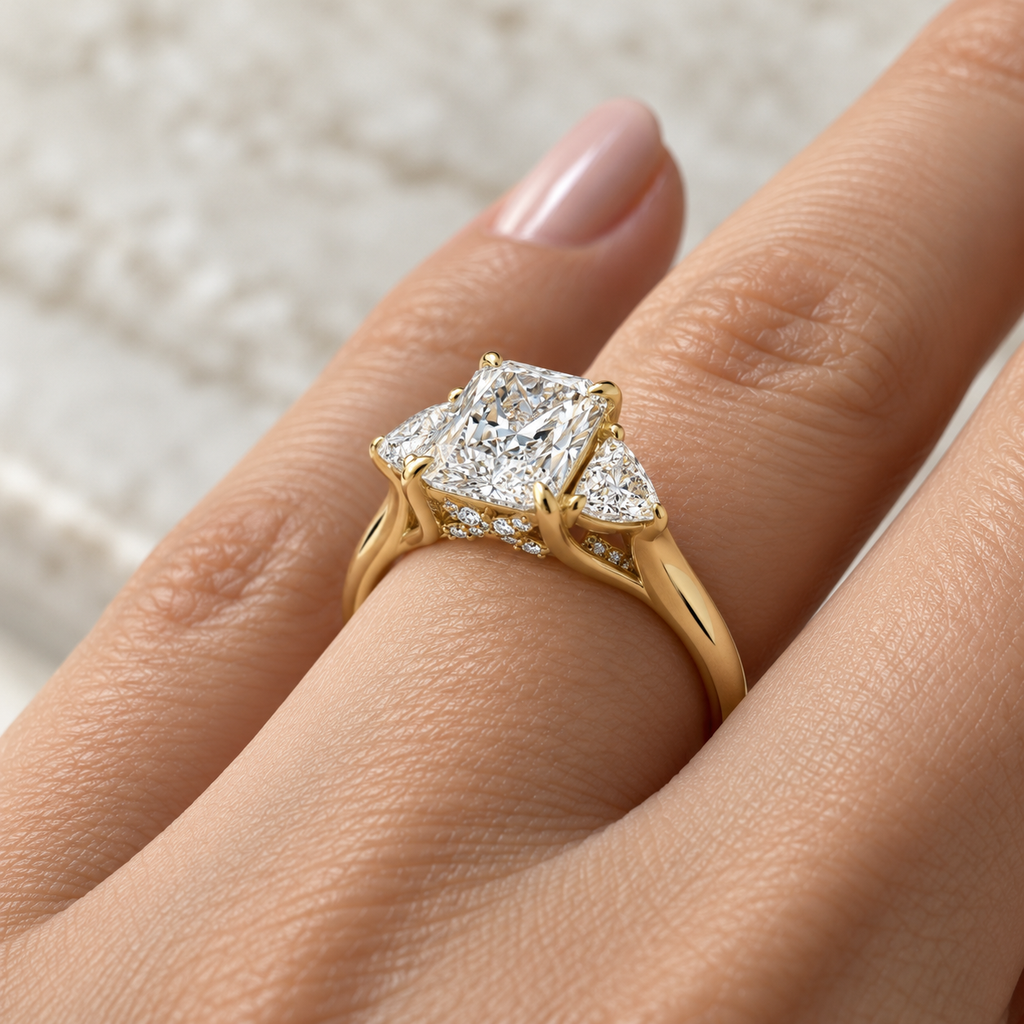 2.75 CT Radiant & Trillion Three-Stone Diamond Ring