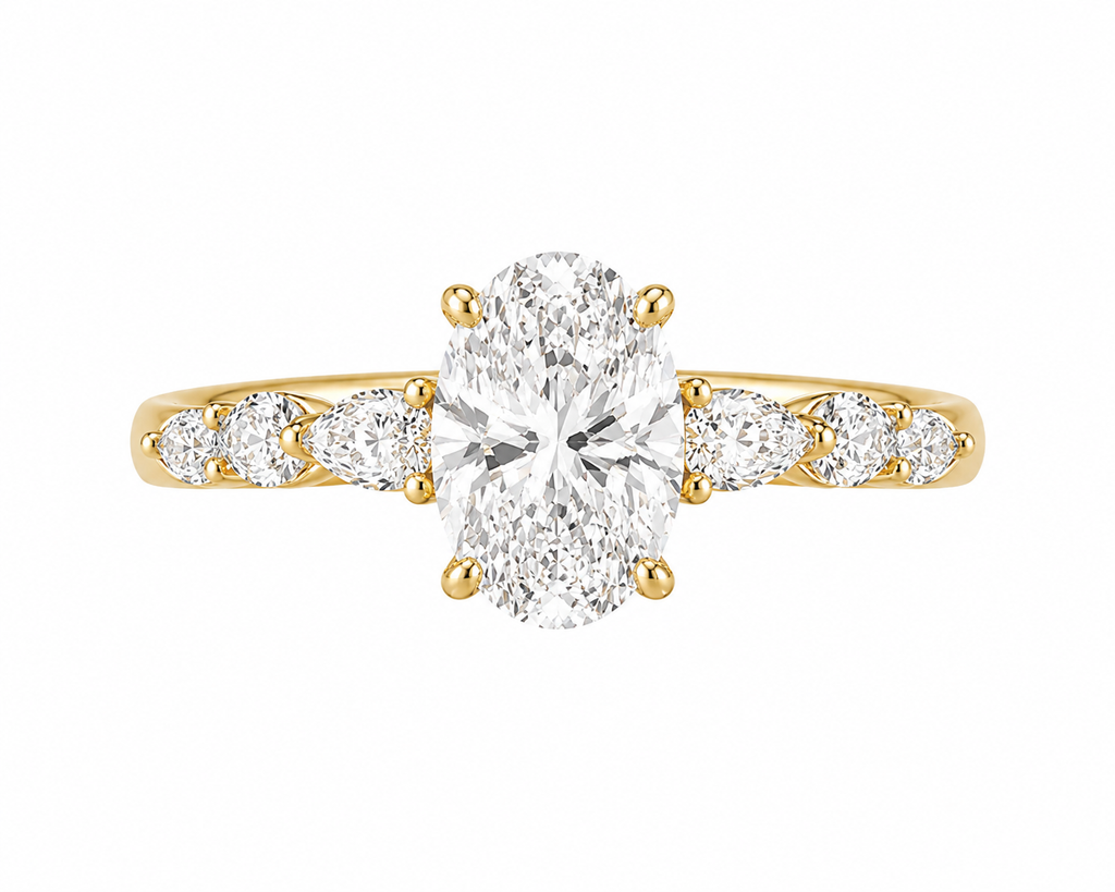 3.6ct Oval Lab Diamond Ring – Hidden Halo & Marquise Band