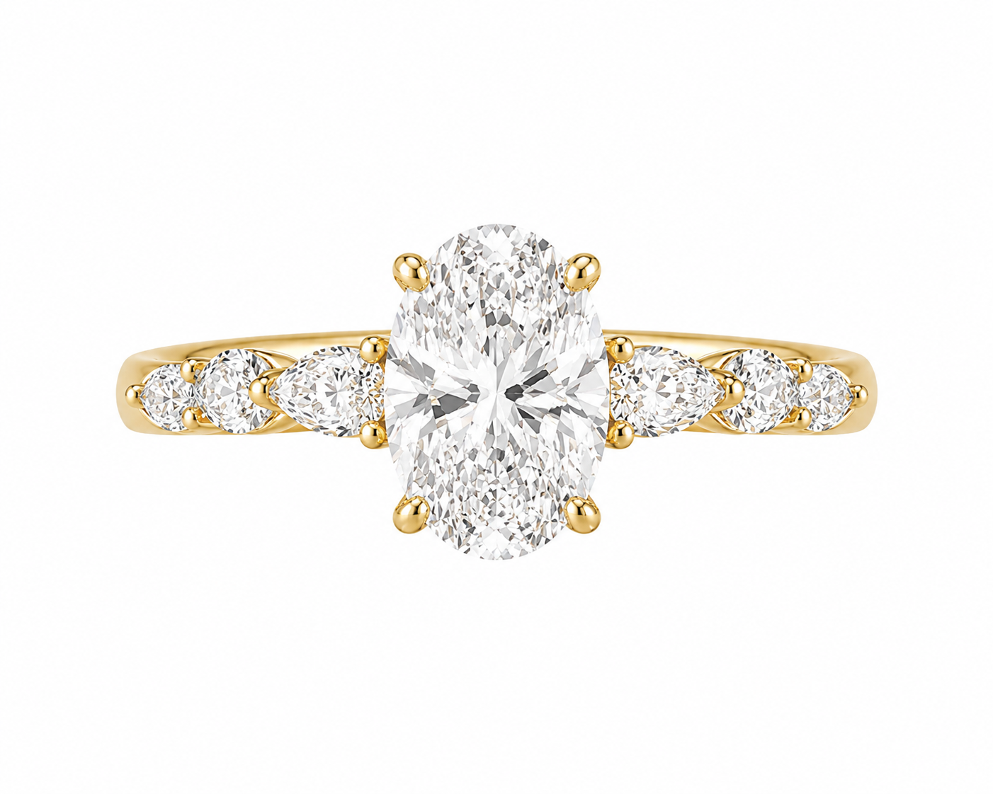 3.6ct Oval Lab Diamond Ring – Hidden Halo & Marquise Band