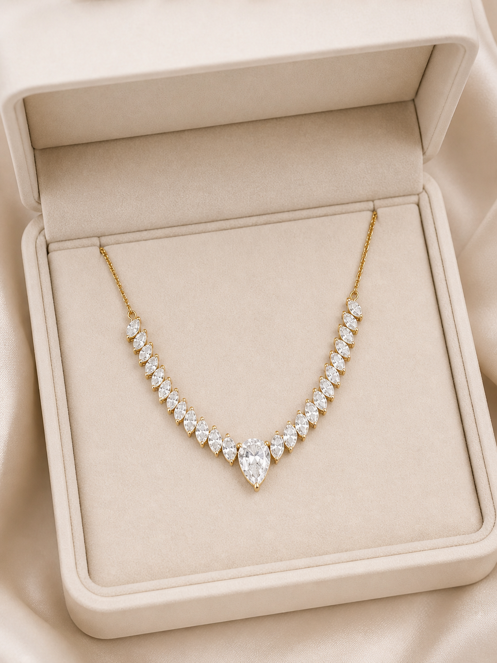 Pear & Marquise Lab Diamond Necklace – 6ct Total | 27 Stones