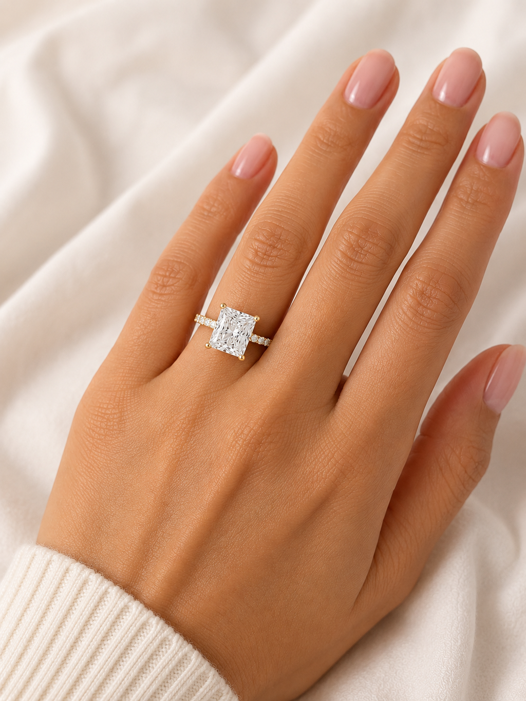 Princess Cut Lab Diamond Engagement Ring – 3.75ct Total | 14K Gold | IGI Certified