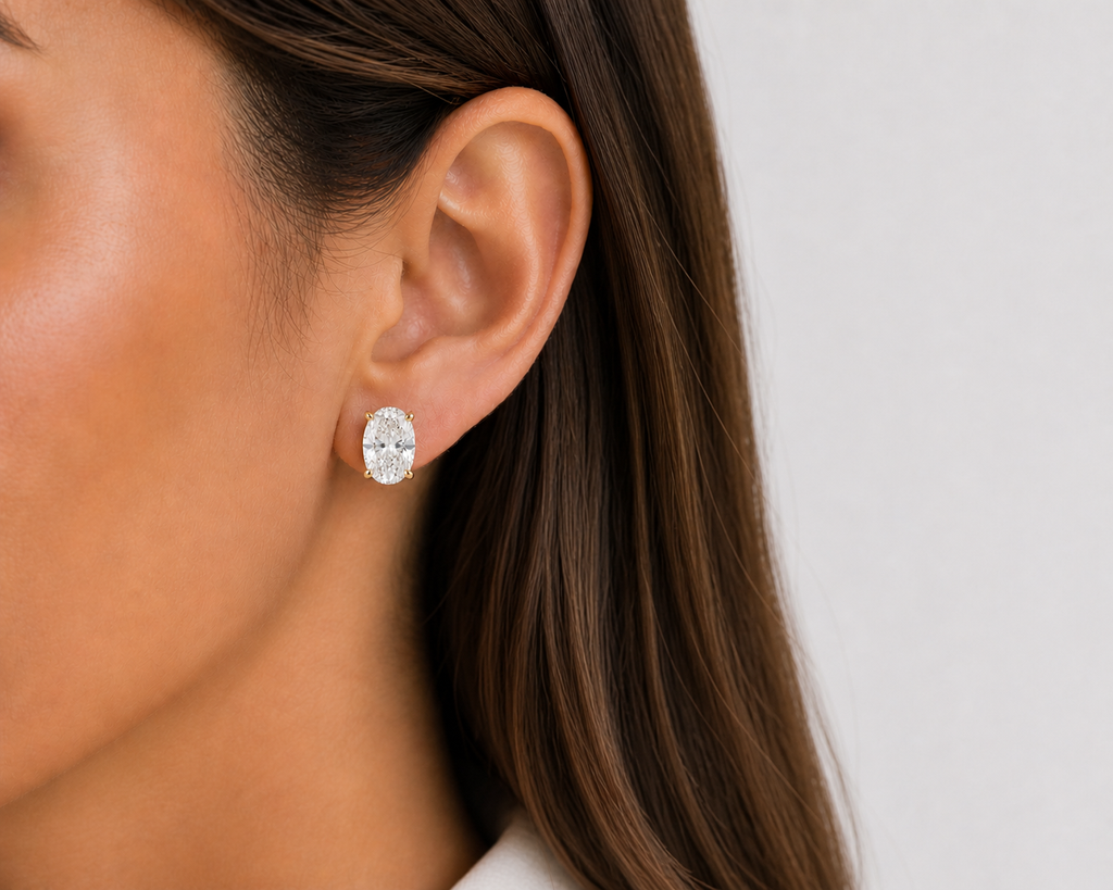 Oval Cut Lab Diamond Stud Earrings – 3ct Total