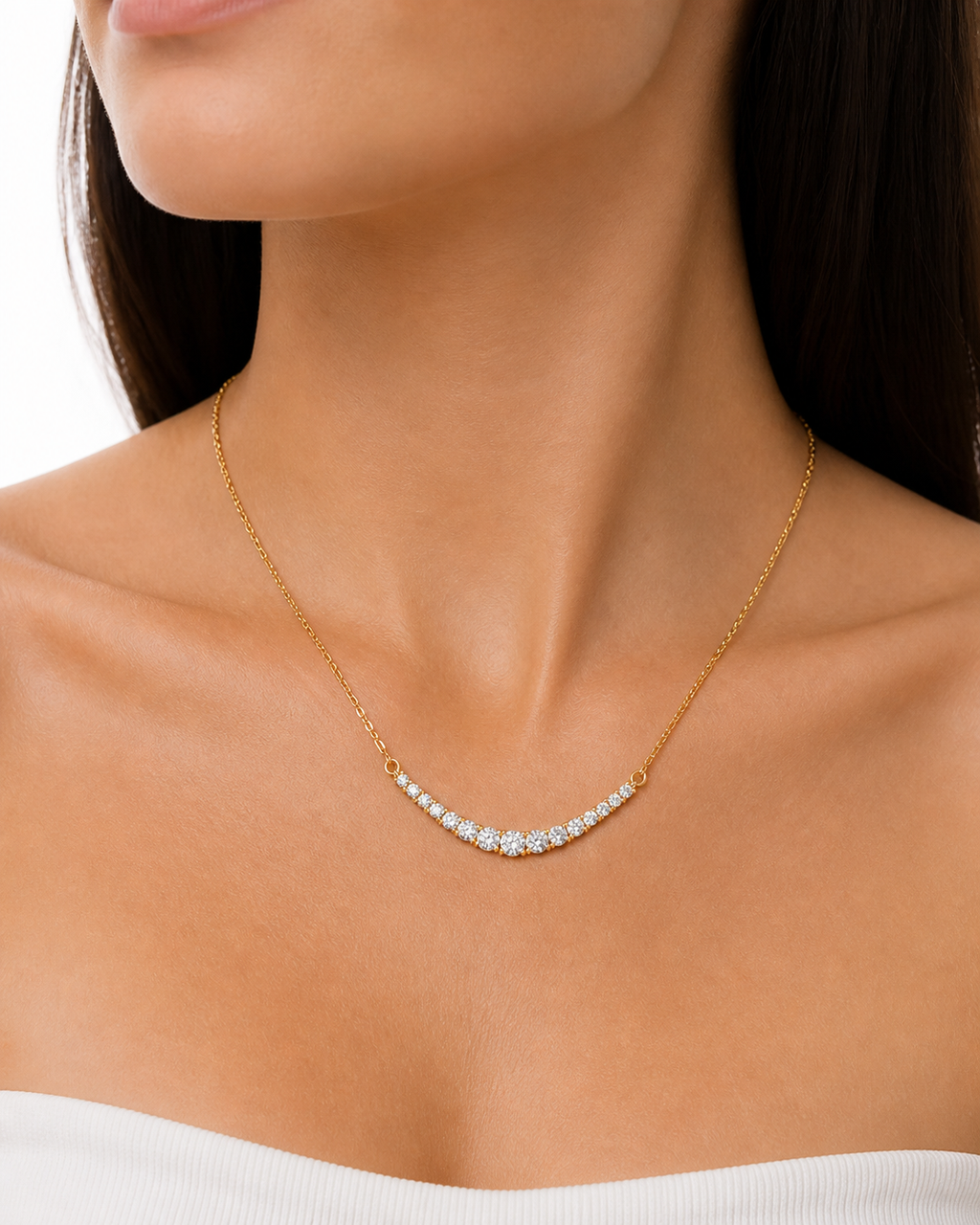 Graduated Lab Diamond Curve Necklace – 1.12ct Total | 15 Stones