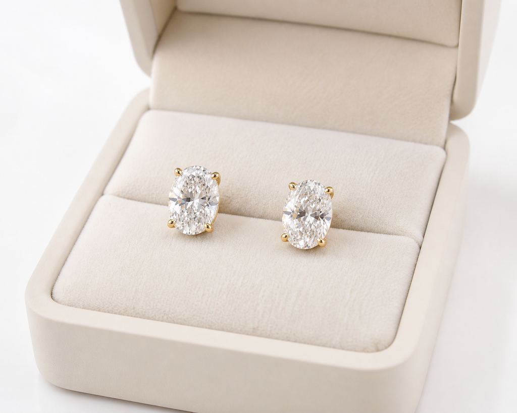 Oval Cut Lab Diamond Stud Earrings – 2ct Total