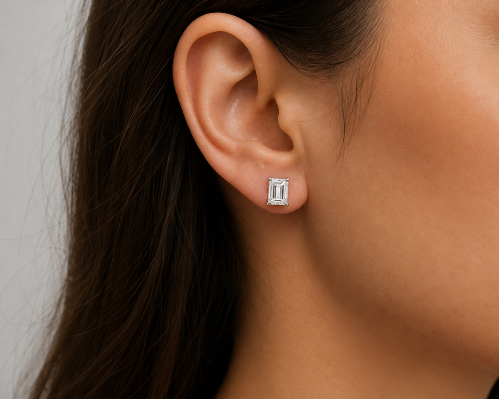 Emerald Cut Lab Diamond Stud Earrings – 8ct Total