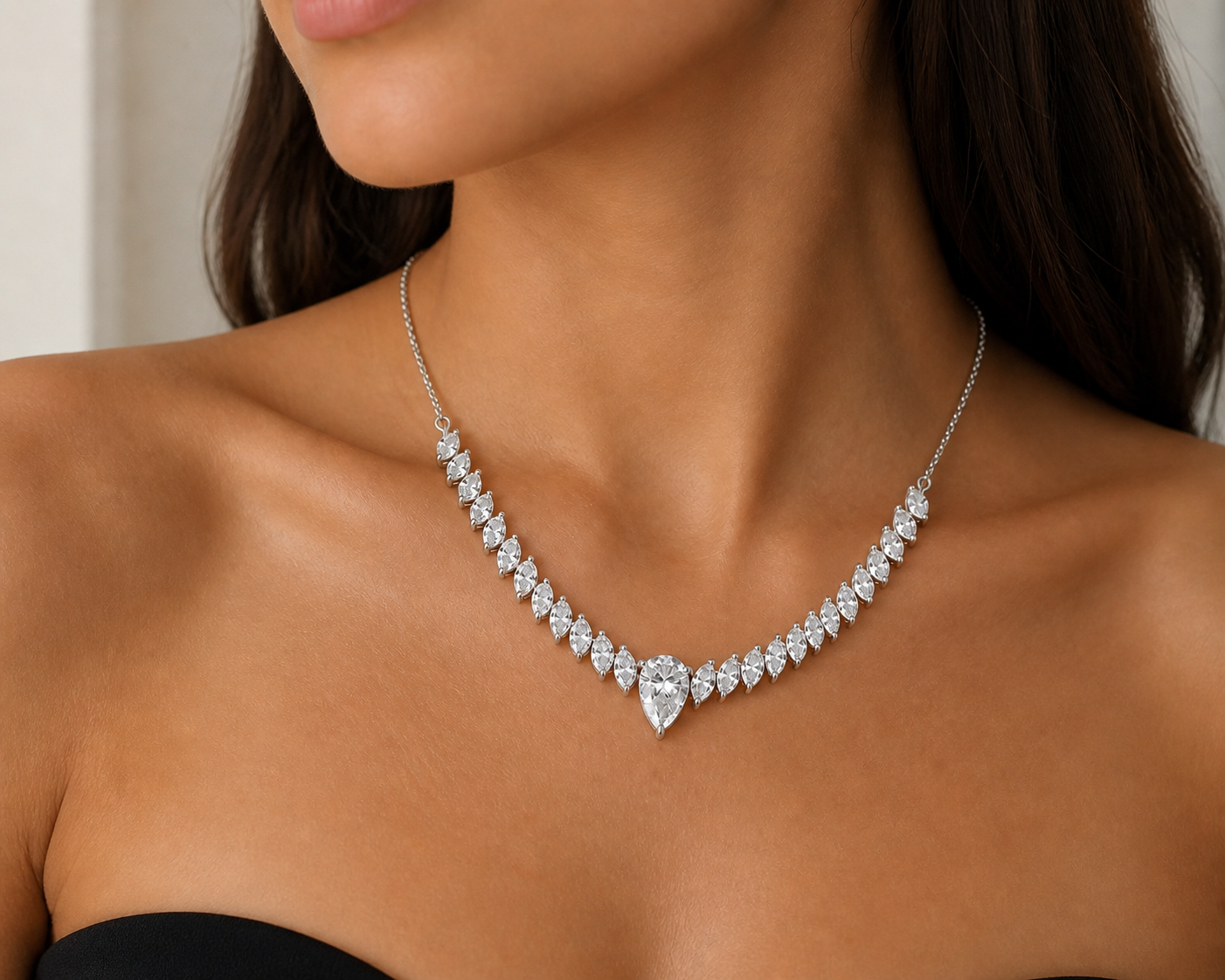Pear & Marquise Lab Diamond Necklace – 6ct Total | 27 Stones